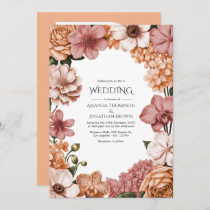 Terra Peach, Clay Rose & Soft Blush Buff Wedding Invitation