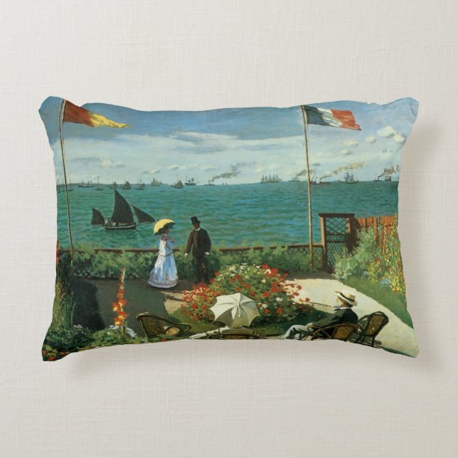Terrace at the Seaside by Claude Monet Decorative Pillow (Front)