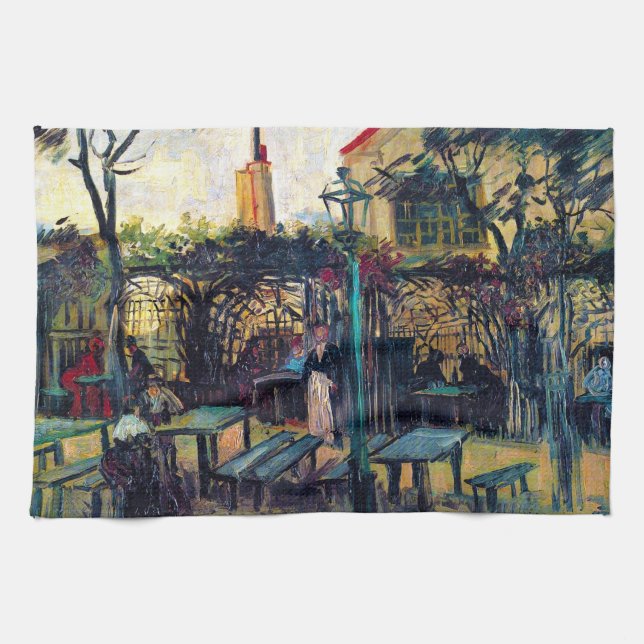 Terrace  Cafe on Montmartre Vincent Van Gogh Kitchen Towel (Horizontal)