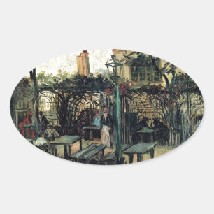 Terrace of a Cafe on Montmartre La Guinguette Oval Sticker
