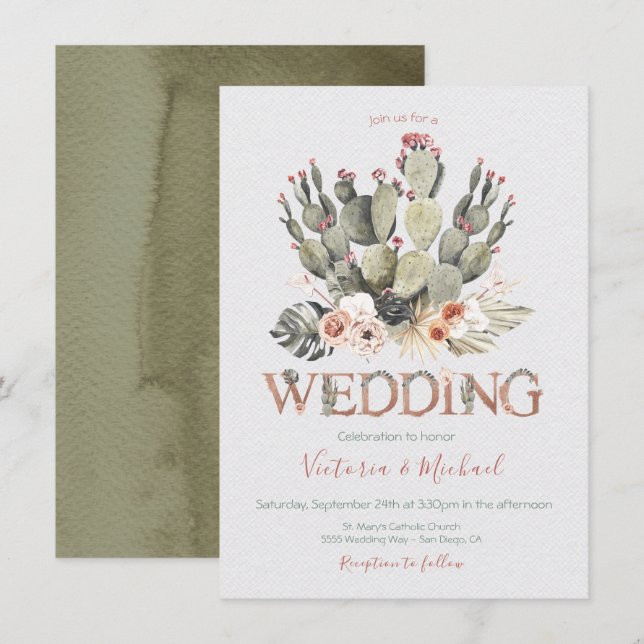 Terracota and Cactus Wedding Fiesta invitations (Front/Back)