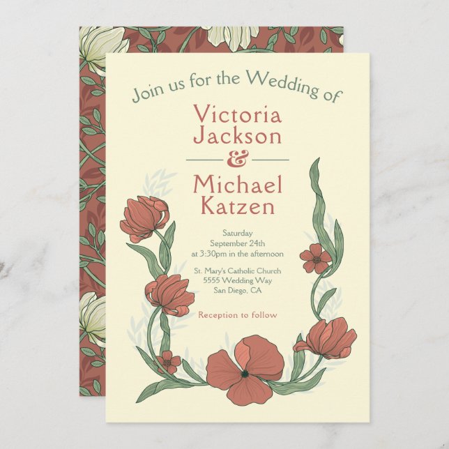 Terracota Craftsman Floral  Wedding invitations (Front/Back)