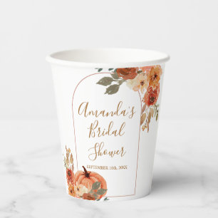 Terracota Pumpkin Floral Bridal Shower White Paper Cups