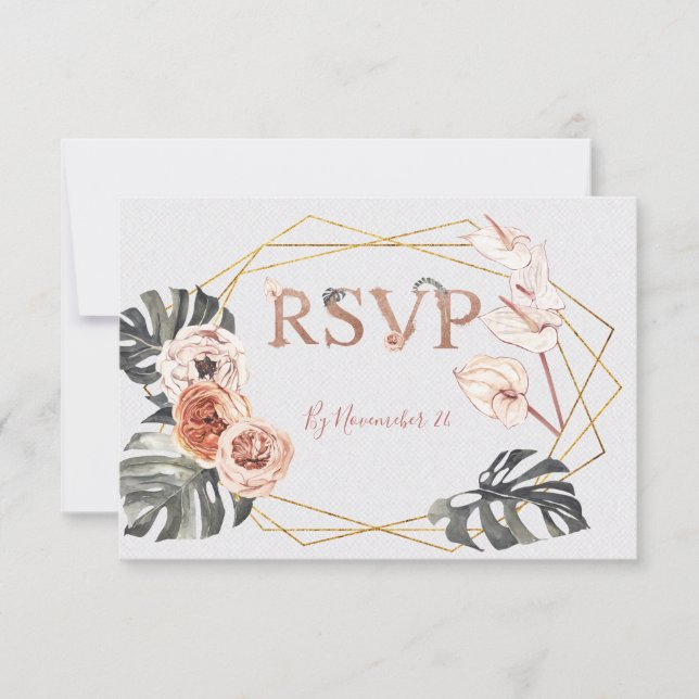 Terracota Tropical Wedding response cards RSVP (Front)