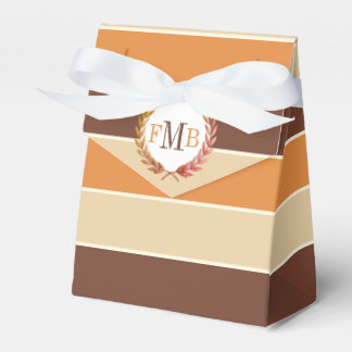 Terracottα brown beige stripes, initials wedding favor box