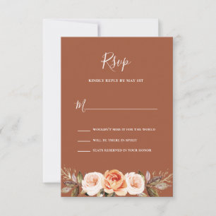 Terracott Boho Floral Wedding RSVP Card