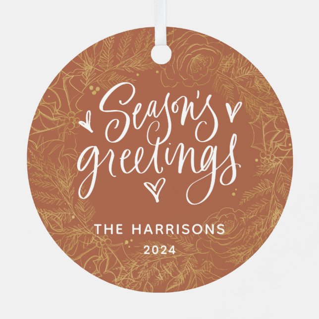 Terracotta 1-Photo Season's Greetings Two-Sided Metal Ornament (Back)