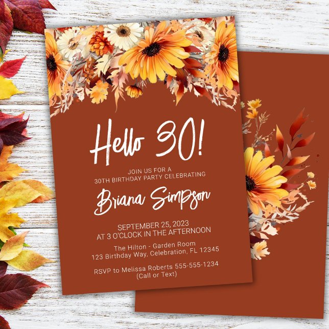 Terracotta 30th Birthday Fall Floral Butterfly Invitation (Creator Uploaded)