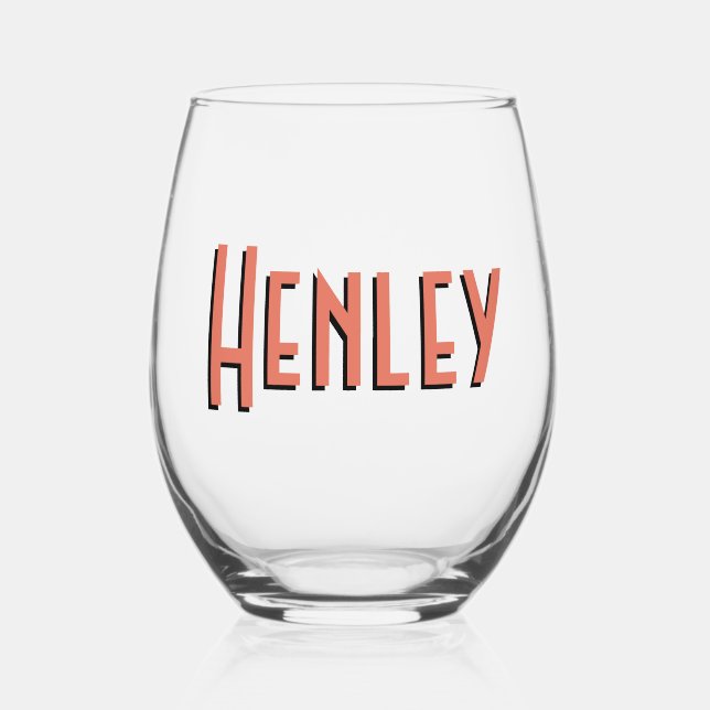 Terracotta 3D Minimalist Modern Name  Stemless Wine Glass (Front)