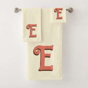 Terracotta 3D Modern Initial Letter Ivory Cream Bath Towel Set