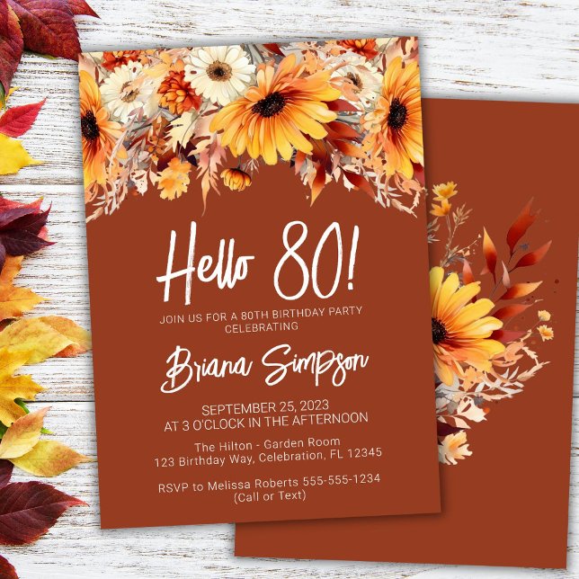 Terracotta 80th Birthday Fall Floral  Invitation (Creator Uploaded)