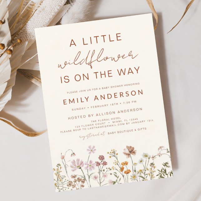 Terracotta A Little Wildflower Baby Shower Invitation (Creator Uploaded)