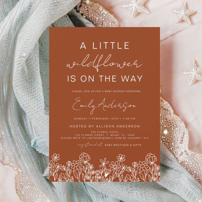 Terracotta A Little Wildflower Baby Shower Invitation (Creator Uploaded)