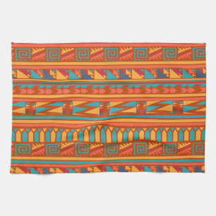 Terracotta Abstract Aztec Tribal Print Pattern Kitchen Towel