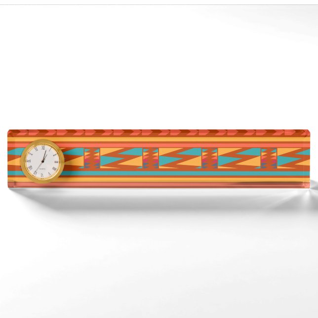 Terracotta Abstract Aztec Tribal Print Pattern Nameplate (Front)