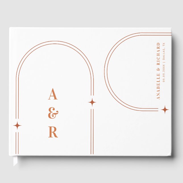 Terracotta Abstract Boho Arch Wedding Monogram Guest Book (Front)