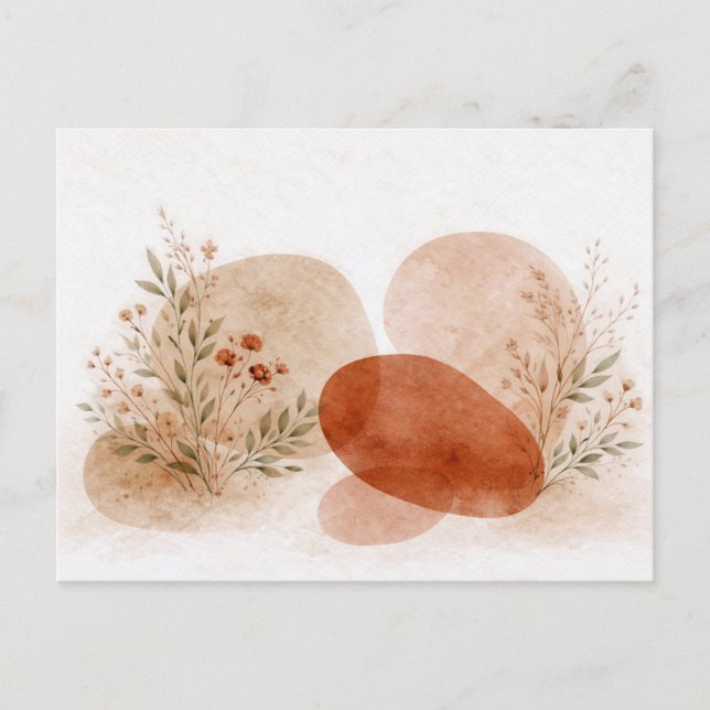 Terracotta Abstract Boho Botanical Watercolor Postcard (Front)