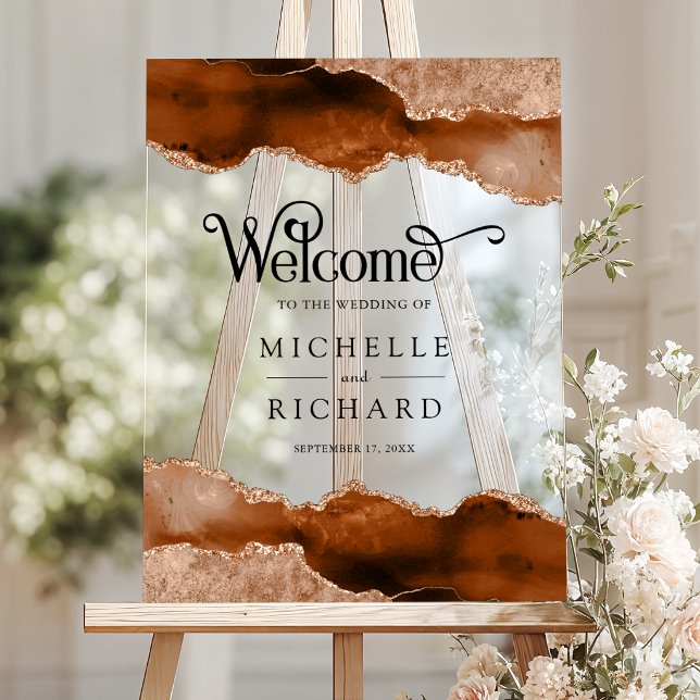 Terracotta Agate Marble Wedding Welcome Acrylic Sign (Creator Uploaded)