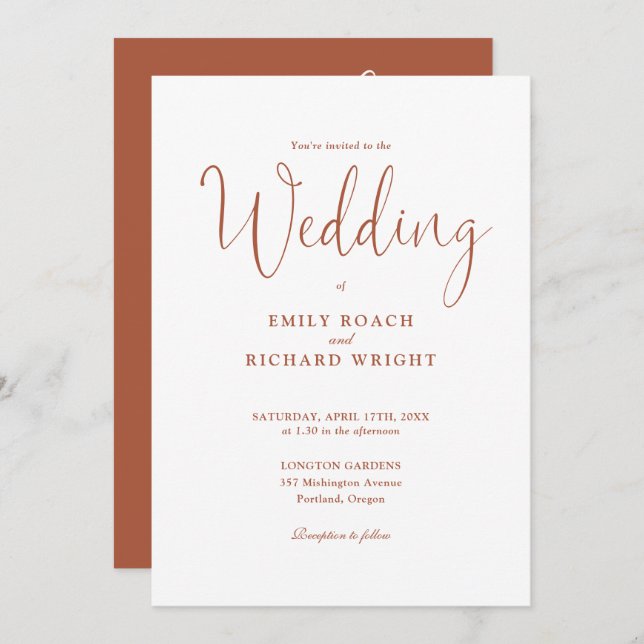 Terracotta All In One Elegant Script Wedding Invitation (Front/Back)