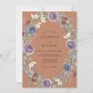 Terracotta Amethyst Wreath Wedding Invitation