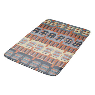 Terracotta and Blue Abstract Stripes Bath Mat