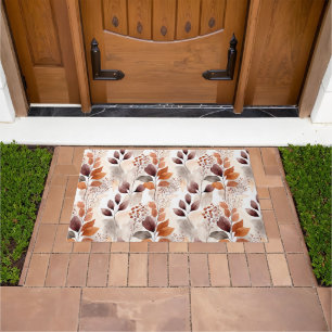 Terracotta and Burgundy Fall Leaves Boho Autumn Doormat