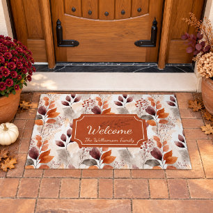 Terracotta and Burgundy Fall Leaves Boho Autumn Doormat