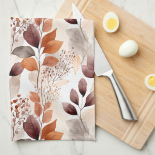Terracotta and Burgundy Fall Leaves Boho Autumn Kitchen Towel