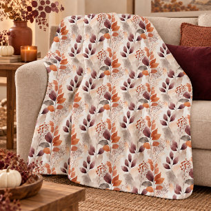 Terracotta and Burgundy Fall Leaves   Boho Autumn Sherpa Blanket