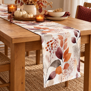 Terracotta and Burgundy Fall Leaves   Boho Autumn Short Table Runner