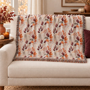 Terracotta and Burgundy Fall Leaves   Boho Autumn Throw Blanket
