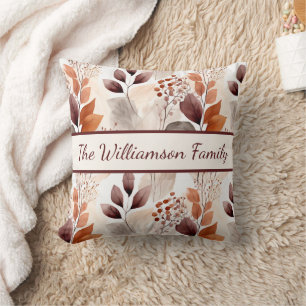 Terracotta and Burgundy Fall Leaves   Boho Autumn Throw Pillow