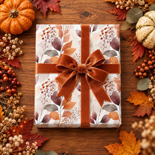 Terracotta and Burgundy Fall Leaves   Boho Autumn Wrapping Paper