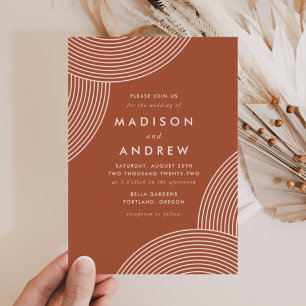 Terracotta and Cream Geometric Swirl Wedding Invitation