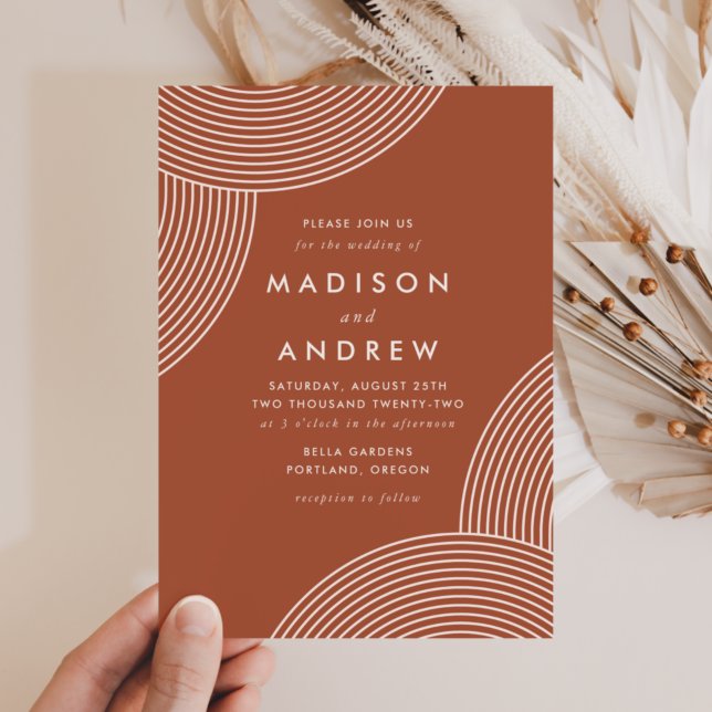 Terracotta and Cream Geometric Swirl Wedding Invitation (Creator Uploaded)