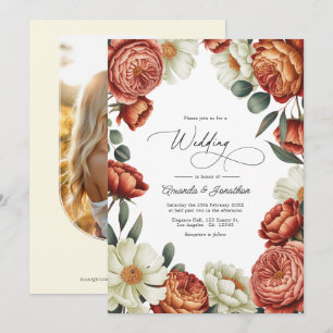 Terracotta and Cream Watercolor Floral Wedding Invitation