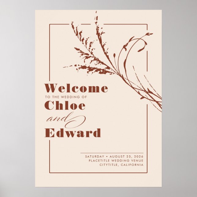 Terracotta and Ecru Modern Wedding Welcome Sign (Front)