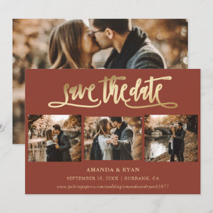 Terracotta and Gold Wedding 4 Photo Save The Date