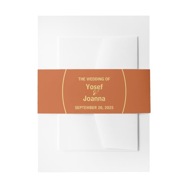 Terracotta and Gold Wedding Invitation Belly Band (Front Example)