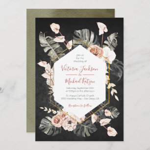 Terracotta and Green Tropical foliage Wedding Invitation