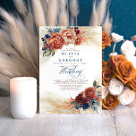 Terracotta and Navy Blue Floral Elegant Wedding Invitation<br><div class="desc">Pampas grass,  terracotta rust shades flowers and navy blue foliage botanical elegant wedding invitations</div>