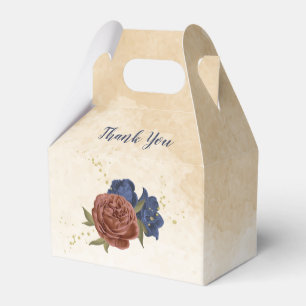 terracotta and navy blue flowers wedding favor box