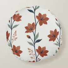 Terracotta and Navy Botanical Floral Round Throw 