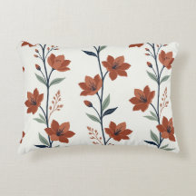 Terracotta and Navy Floral Vine Lumbar Pillow