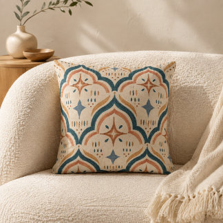 Terracotta and Teal Moroccan Boho Throw Pillow