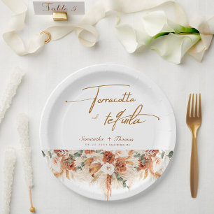Terracotta and Tequila Bright Pampas Wedding Paper Plate