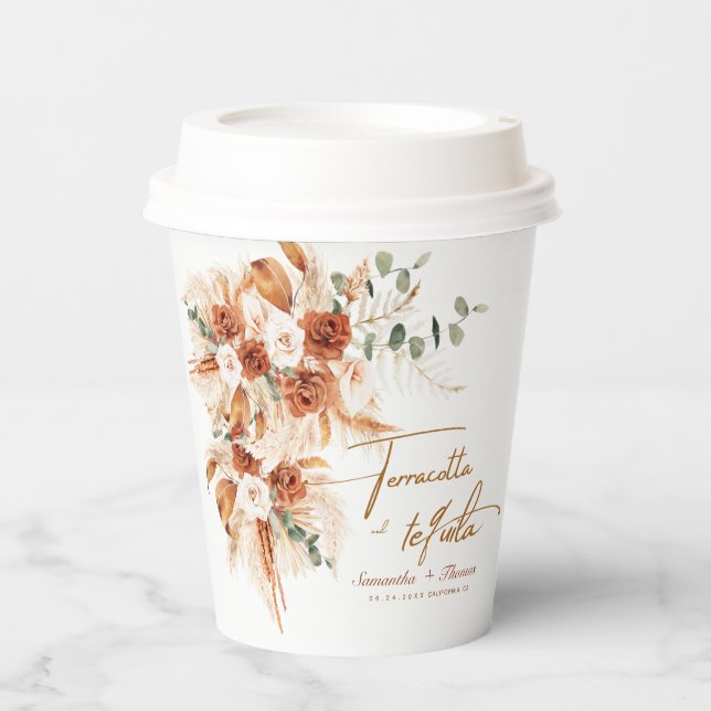 Terracotta And Tequila Floral Wedding  Paper Cups (Front)