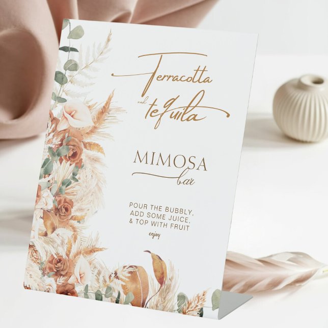 Terracotta and Tequila Mimosa Bar Bridal Shower  Pedestal Sign (Creator Uploaded)
