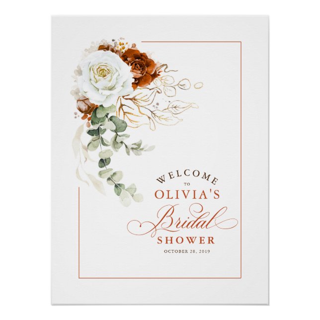 Terracotta and White Chic Bridal Shower Welcome Poster (Front)