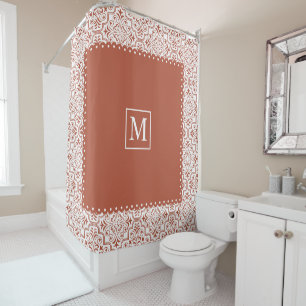 Terracotta and white damask pattern and monogram